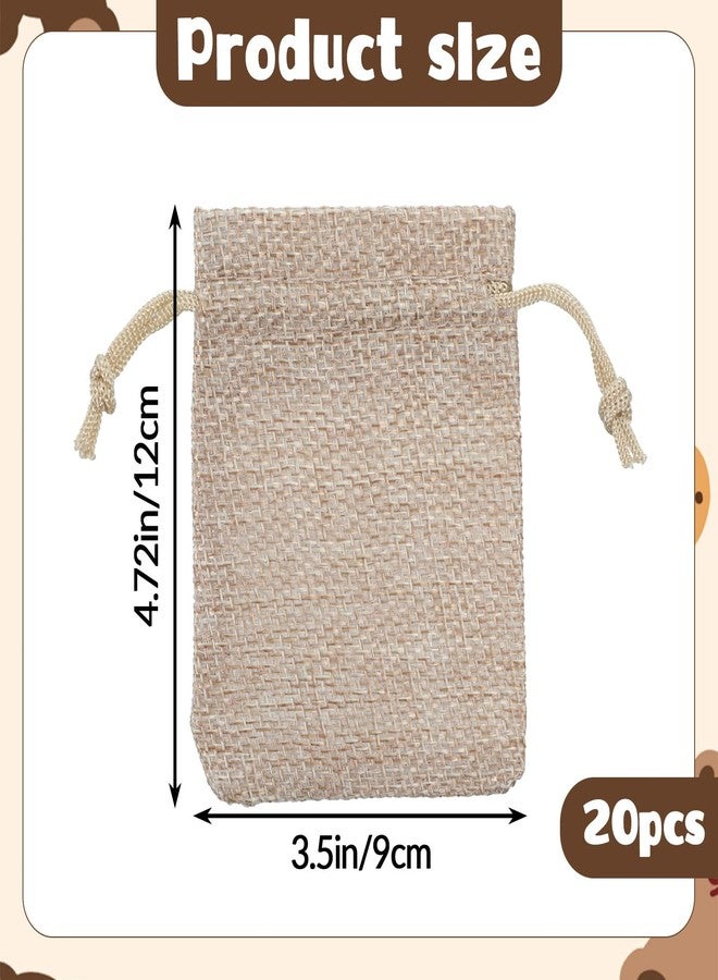 Eldraqth 20PCS Reusable Burlap Gift Bags with Drawstring 4.7 x 3.5 Inch Small Party Favor Gift Bags Premium Linen Jewelry Pouches Brown Linen Sacks Bag for Christmas Wedding Party DIY Craft Candy Packing - Image 4